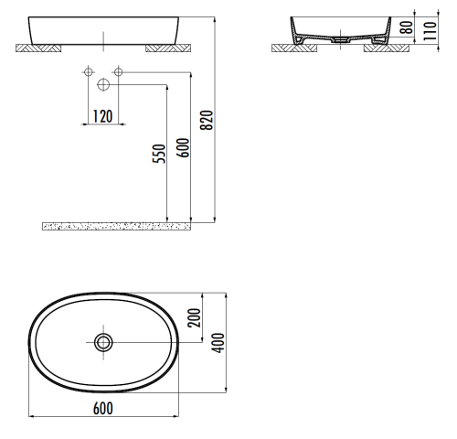 Раковина из сантехнического фарфора Creavit Loop LP160-00CB00E-0000 60х40 накладная цвет белый - фото 2