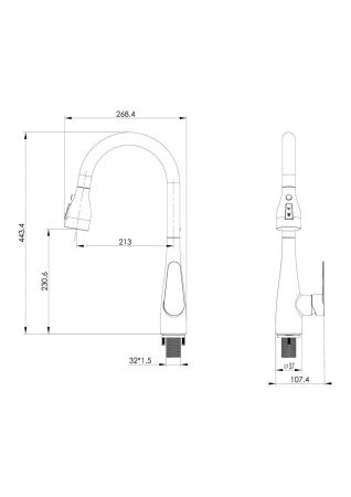 Смеситель для кухни Wonzon & Woghand WW-121E201B-BGG на мойку серый