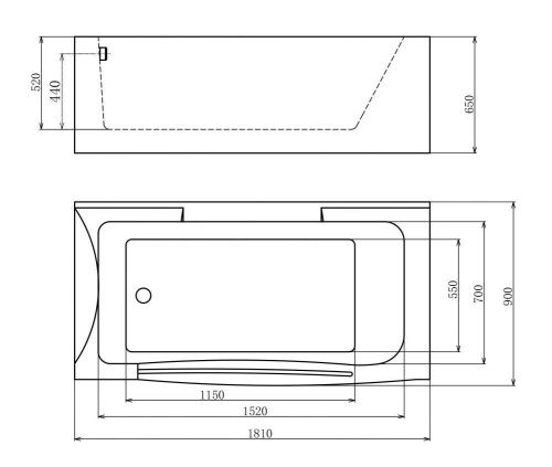 Ванна акриловая гидромассажная Gemy G9055 K L 181х90 пристенная прямоугольная с каркасом - фото 3