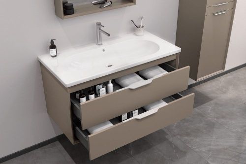 Тумба с раковиной Orka Clay 5004387 100х50 подвесная цвет бежевый - фото 3