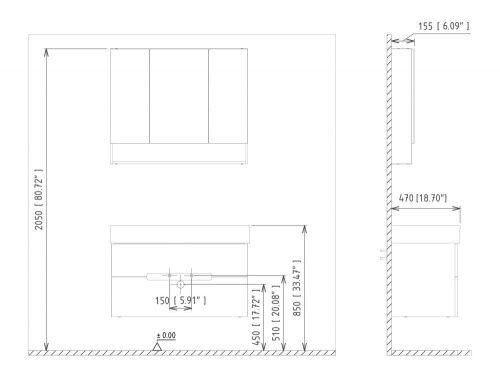 Тумба с раковиной Orka Malta 5001482 100х50 подвесная цвет черный - фото 5