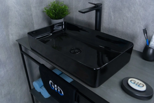 Раковина керамическая Gid Geométrico 53346 60х30 накладная цвет черный без отверстий под смеситель - фото 4