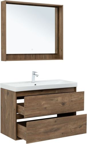 Тумба под раковину Aquanet Милан 00336380 100х50 подвесная цвет коричневый - фото 4