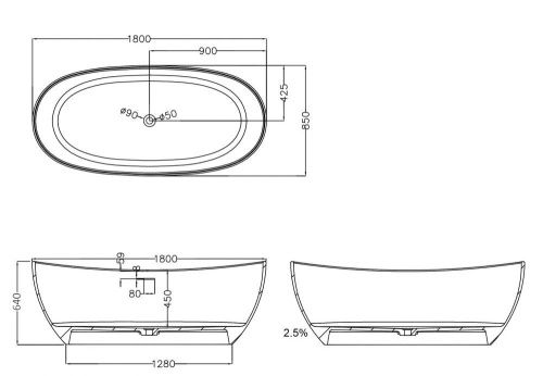 Ванна из искусственного камня Abber Stein AS9615-1.8 180х85 отдельностоящая овальная с ножками - фото 4