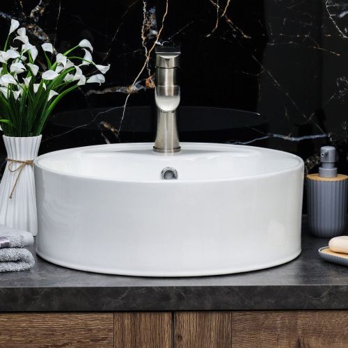 Раковина из сантехнического фарфора Melana 7026-805 50х50 накладная цвет белый 1 отверстие под смеситель - фото 4