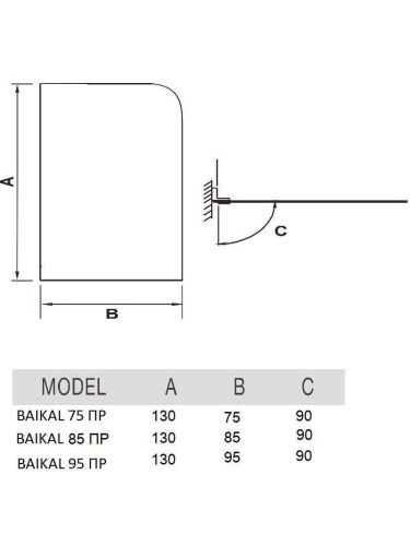 Душевая шторка на ванну River BAIKAL 10000008294 85х130 стекло прозрачное профиль хром ориентация универсальная - фото 2