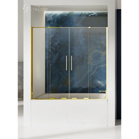 Душевая шторка на ванну New Trendy SMART Light gold EXK-4312 140х150 стекло прозрачное профиль золото ориентация универсальная