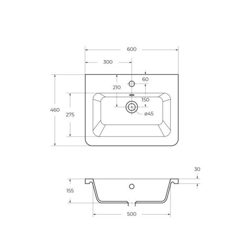Раковина керамическая BelBagno Urban 12060-KL 60х50 накладная цвет белый 1 отверстие под смеситель - фото 2