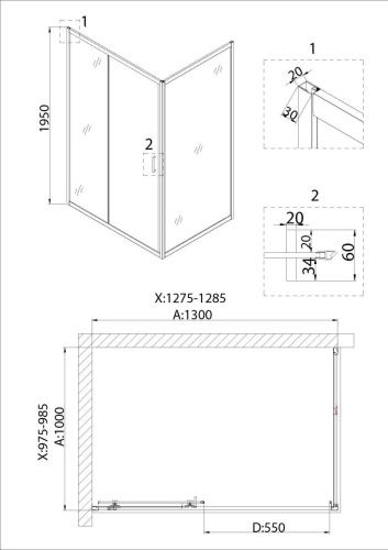 Душевая дверь Niagara Nova NG-82-13AB 130х195 стекло прозрачное профиль черный - фото 5