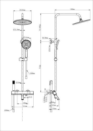 Душевая стойка Wonzon & Woghand The one WW-B3094-CR настенная цвет хром с термостатом - фото 2