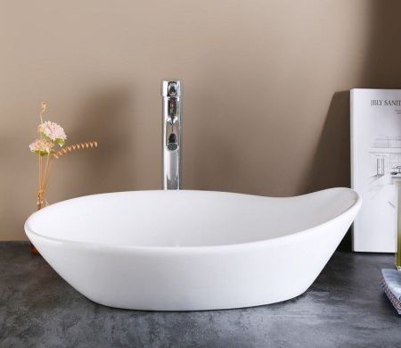 Раковина из сантехнического фаянса CeramaLux 9052 70х40 накладная цвет белый без отверстий под смеситель