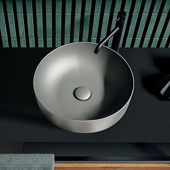 Раковина из сантехнического фарфора Kerasan Nolita 534489 40х40 накладная цвет нержавеющая сталь без отверстий под смеситель