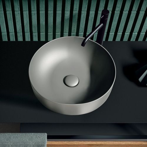 Раковина из сантехнического фарфора Kerasan Nolita 534489 40х40 накладная цвет нержавеющая сталь без отверстий под смеситель