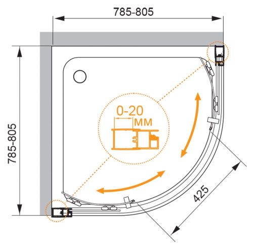 Душевой уголок Cezares MOMENTO MOMENTO-R-2-80-C-Cr 80х80 стекло прозрачное профиль хром без поддона - фото 4