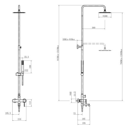 Душевая стойка Fashun A52433 настенная цвет серый - фото 3