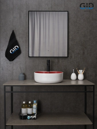 Раковина керамическая Gid Esfera 52237 40х40 накладная цвет белый/красный 1 отверстие под смеситель