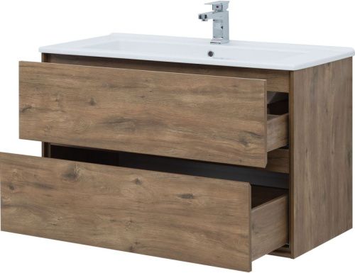 Тумба под раковину Aquanet Милан 00339971 110х50 подвесная цвет коричневый - фото 5