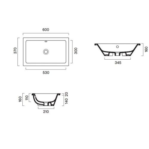 Раковина керамическая Catalano Zero 124610001 60 см встраиваемая цвет белый без отверстий под смеситель - фото 2