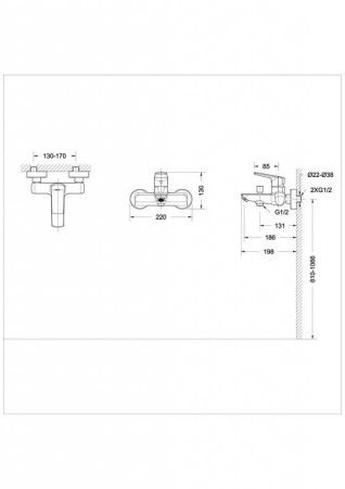 Смеситель для ванны Bravat REAL F6121179CP-01 настенный хром