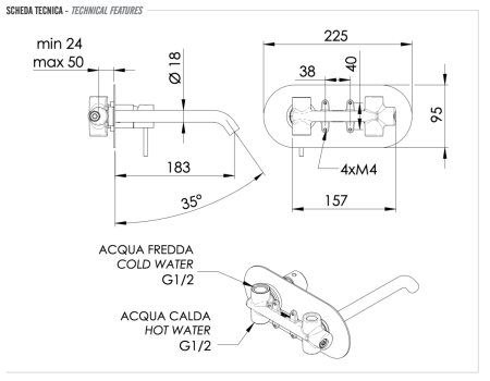 Смеситель для раковины Remer X Style X15L встраиваемый в стену хром