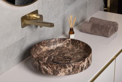 Раковина из искусственного камня Boheme Corian 801-ED 40х40 накладная цвет коричневый - фото 3