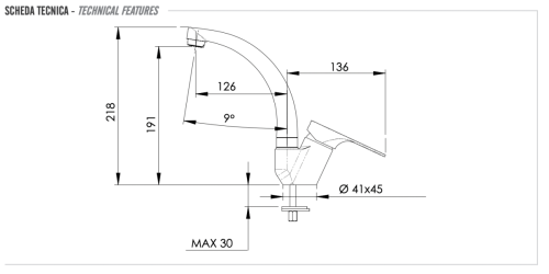 Смеситель для кухни Remer Class Line L42C на столешницу хром - фото 2