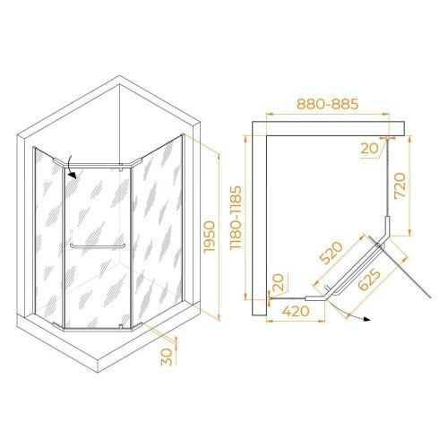 Душевой уголок RGW Passage 35089192-14 120х90 стекло прозрачное профиль черный без поддона - фото 2