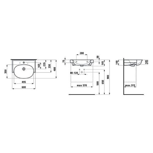 Раковина керамическая Laufen New Classic 8.1385.3.000.109.1 60 см накладная цвет белый без отверстий под смеситель - фото 2
