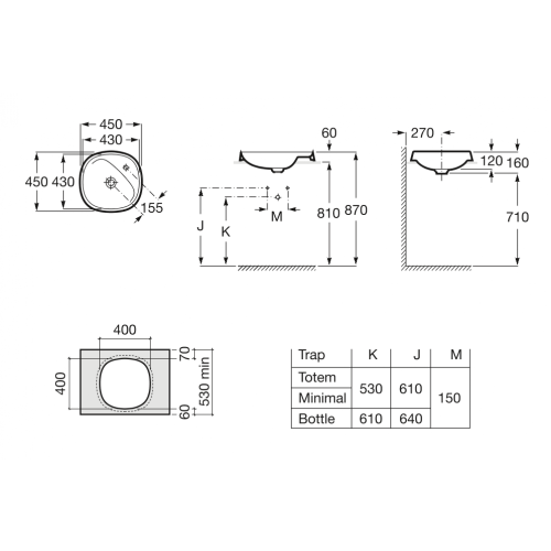 Раковина Roca 73270B7000 40х40 встраиваемая цвет белый - фото 2
