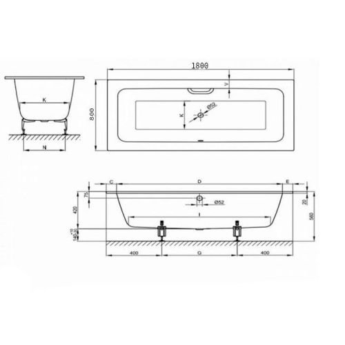 Ванна стальная Bette One 3313-000 180х80 встраиваемая прямоугольная без ножек - фото 2