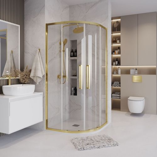 Душевой уголок Grossman Cosmo 301.K33.02.1010.32.00 100х100 стекло прозрачное профиль золото без поддона - фото 5