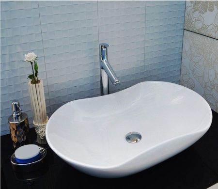 Раковина из сантехнического фаянса CeramaLux 9175 70х40 накладная цвет белый без отверстий под смеситель