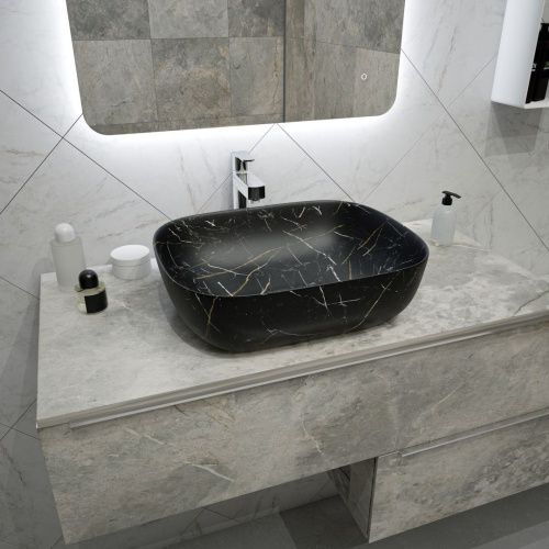 Раковина из сантехнического фарфора Teymi Solli T50394 49х40 накладная цвет черный без отверстий под смеситель - фото 5