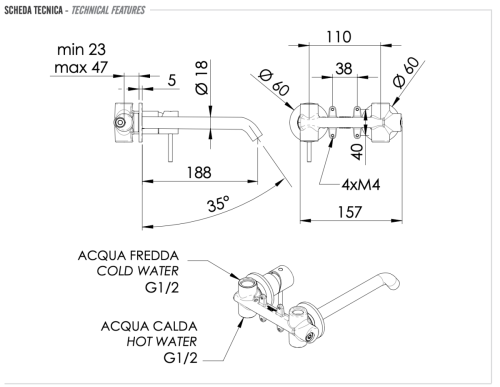 Смеситель для раковины Remer X Style X15PLNO встраиваемый в стену черный - фото 2