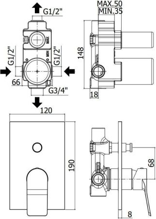 Смеситель для душа Paffoni Tilt TI015NO/M встраиваемый в стену черный