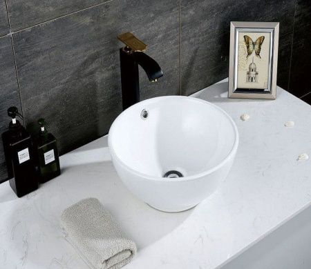 Раковина из сантехнического фаянса CeramaLux 9002 40х40 накладная цвет белый без отверстий под смеситель