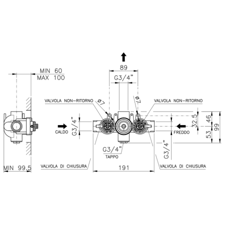 Внутреняя часть для термостатического смесителя 3/4" без запорного вентиля Nicolazzi 4913 (новый арт C4913)