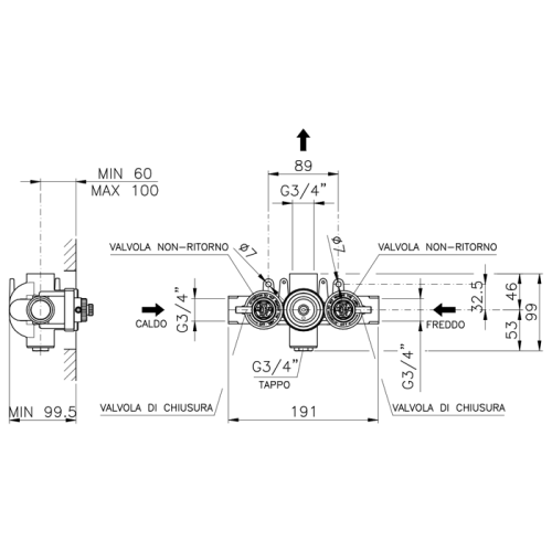 Внутреняя часть для термостатического смесителя 3/4" без запорного вентиля Nicolazzi 4913 (новый арт C4913) - фото 2