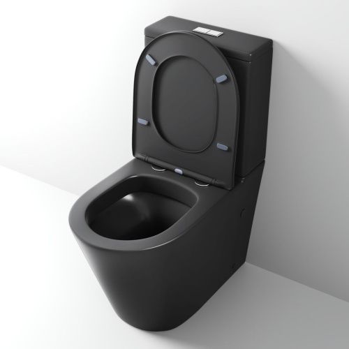 Унитаз напольный с бачком Grossman GR-4458BMS черный с сиденьем микролифт безободковый каскадный смыв - фото 4
