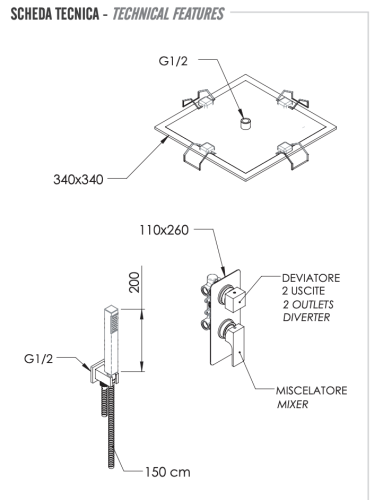 Душевая система Remer Absolute AU92S02EFS34 встраиваемая в стену цвет хром - фото 2