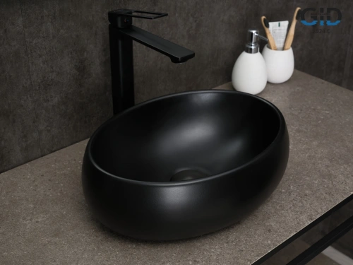 Раковина керамическая Gid Lago 53384 40х30 накладная цвет черный без отверстий под смеситель - фото 2