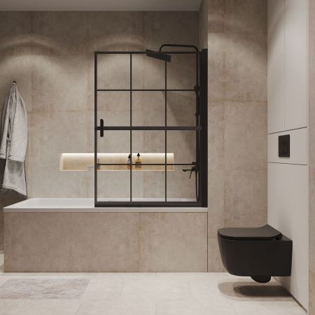 Душевая шторка на ванну Niagara Nova NG-08-90BLACK 90х140 стекло с рисунком профиль черный ориентация универсальная