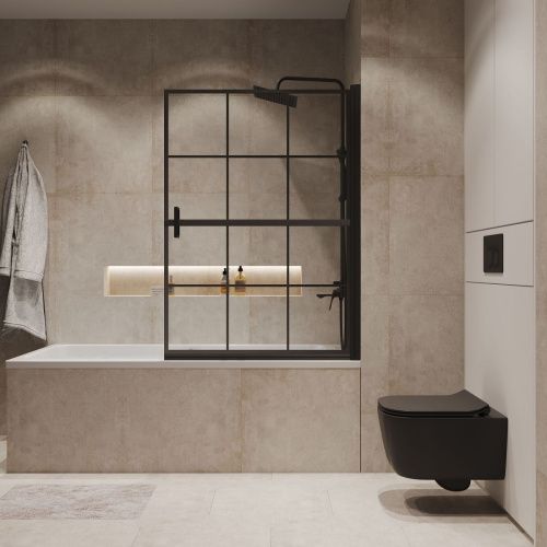 Душевая шторка на ванну Niagara Nova NG-08-90BLACK 90х140 стекло с рисунком профиль черный ориентация универсальная - фото 5