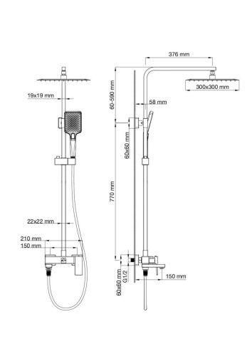 Душевая стойка Wonzon & Woghand Cube 2.0 WW-88047068-BGM настенная цвет серый - фото 2