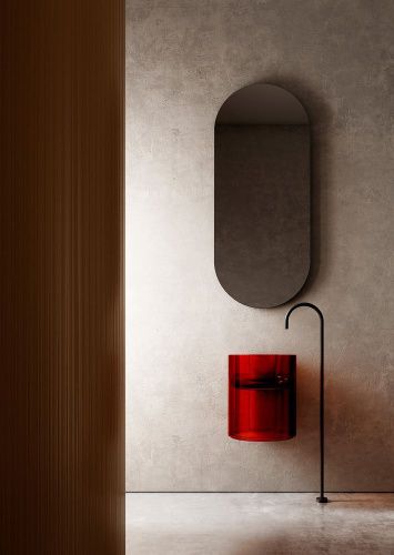 Раковина из полиэфирной смолы Abber KRISTALL AT2704Rubin 40х40 подвесная цвет красный без отверстий под смеситель - фото 2