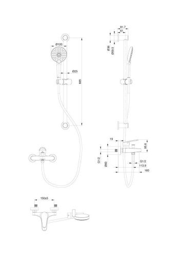 Душевой гарнитур Wonzon & Woghand  WW-C2501-MB настенный черный - фото 2