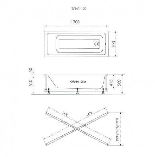 Ванна акриловая Тритон Элис Щ0000066028 170х70 пристенная прямоугольная без ножек и каркаса - фото 4