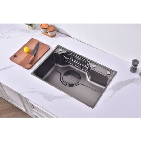 Кухонная мойка Fmark FSC7846Q 80х45 цвет серый поверхность матовая