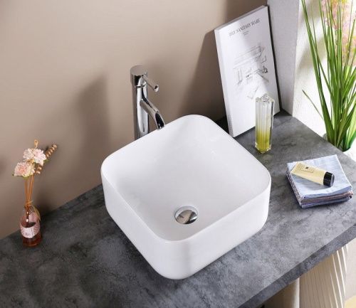 Раковина из сантехнического фаянса CeramaLux D1303 40х40 накладная цвет белый без отверстий под смеситель - фото 3