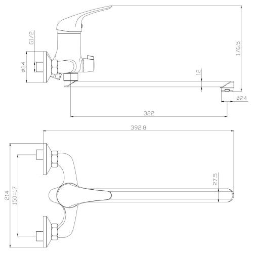 Смеситель для ванны Rossinka Y Y40-32 настенный хром - фото 2